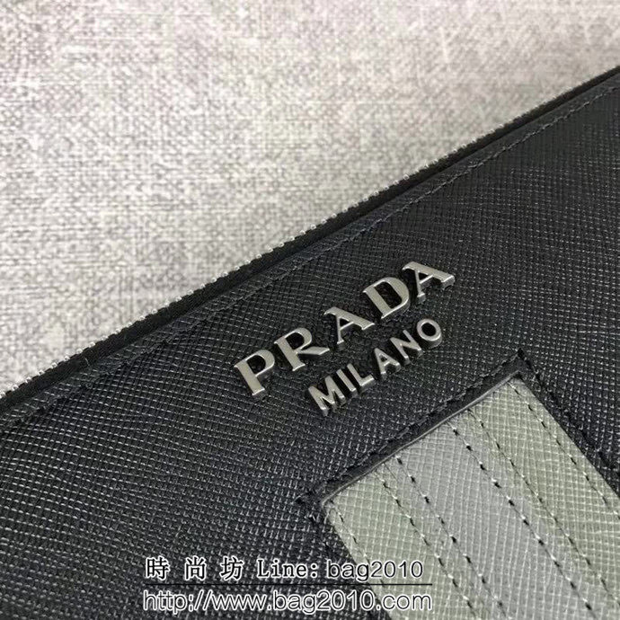 PRADA普拉達 官網同步 專櫃最新款 頂級原單十字紋牛皮 男士手包 2VF056 DD1901